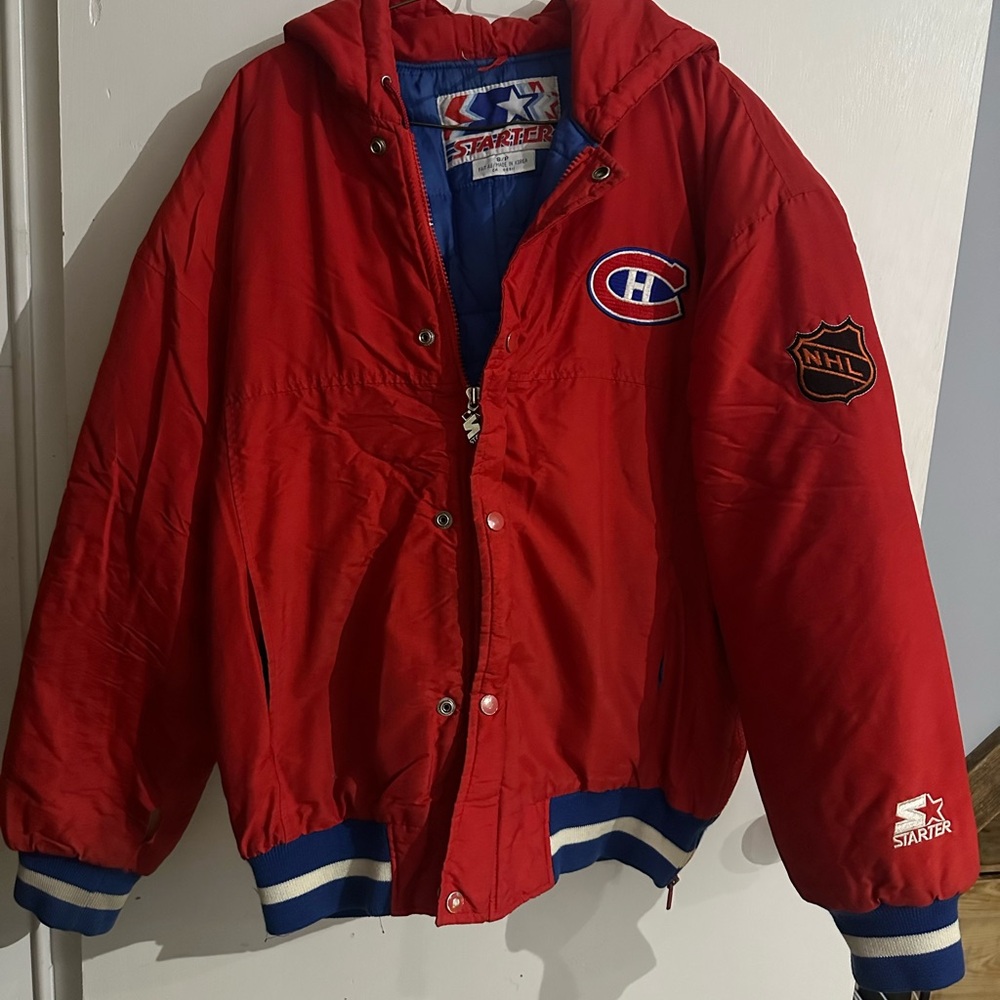 Vintage 80s NHL Starter Montreal Canadiens Red Satin Varsity Bomber Coat